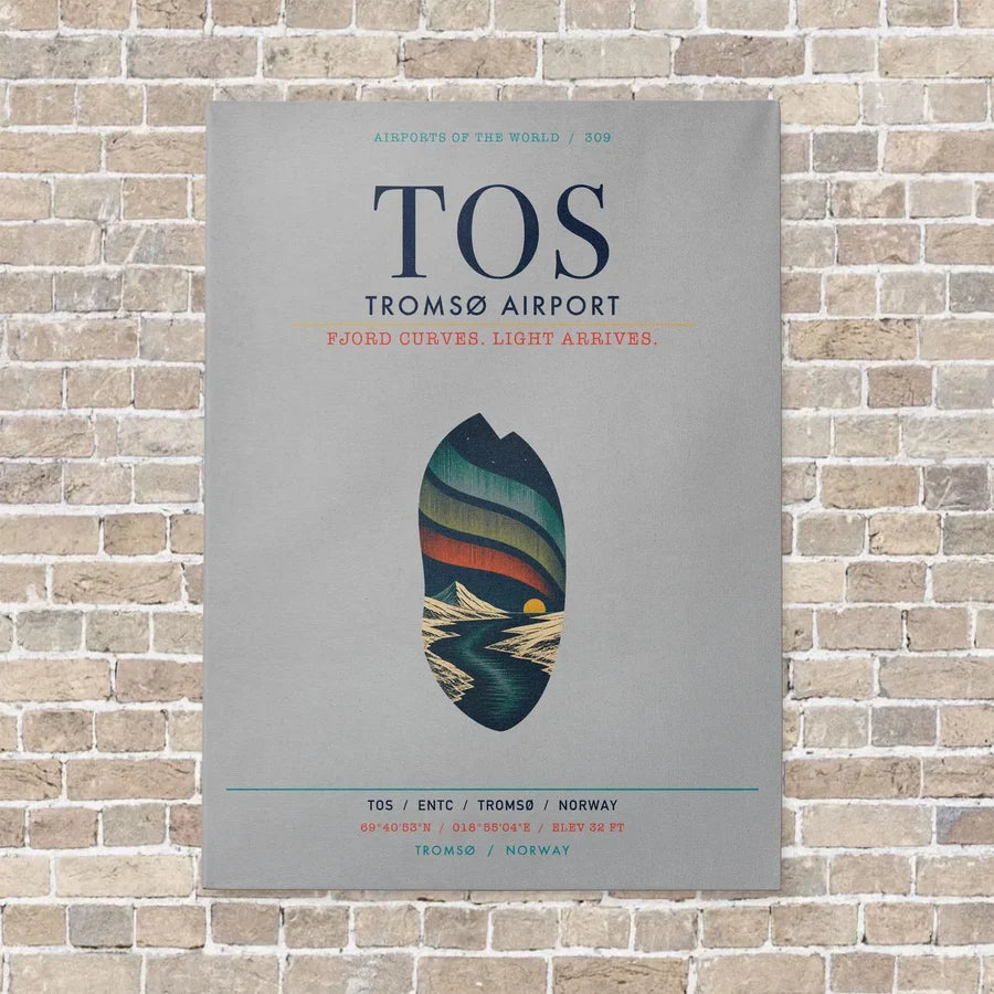 Tromsø Airport TOS vertical canvas print - no frame - light gray background