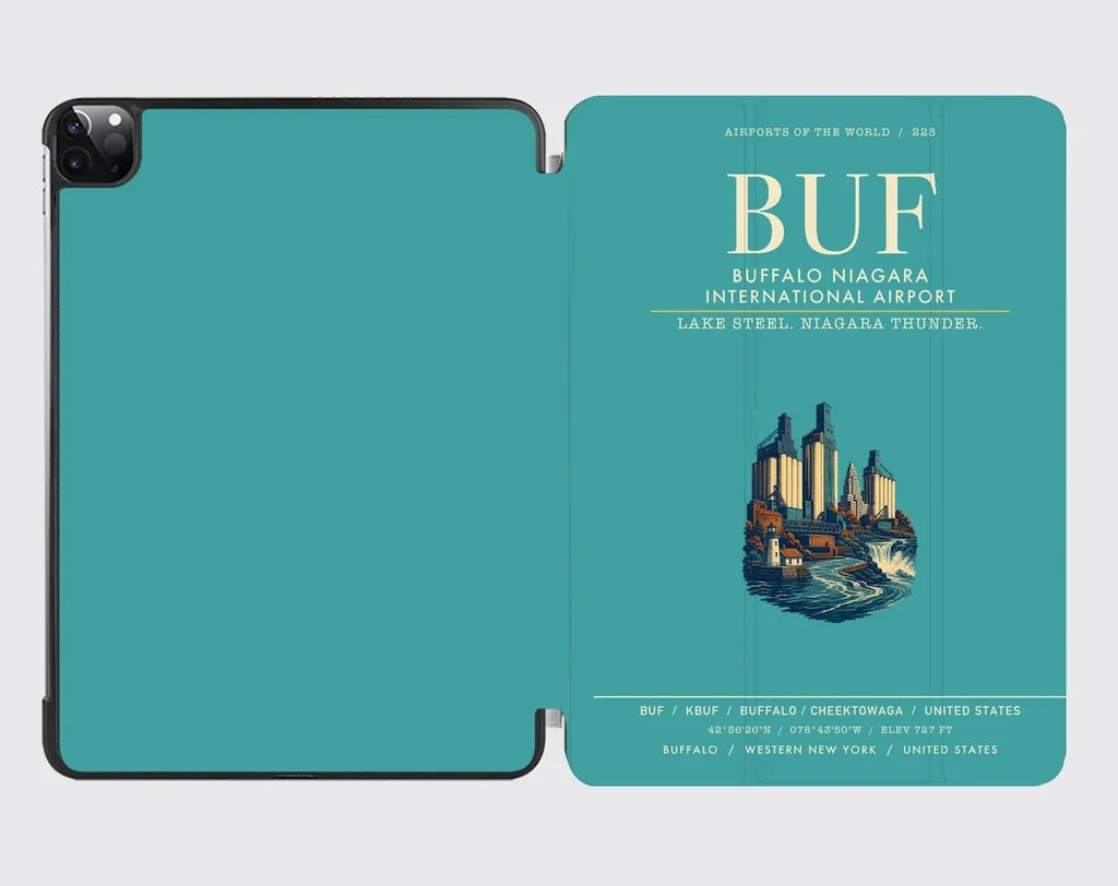 Buffalo Niagara International Airport (BUF) design on turquoise ipad tablet case