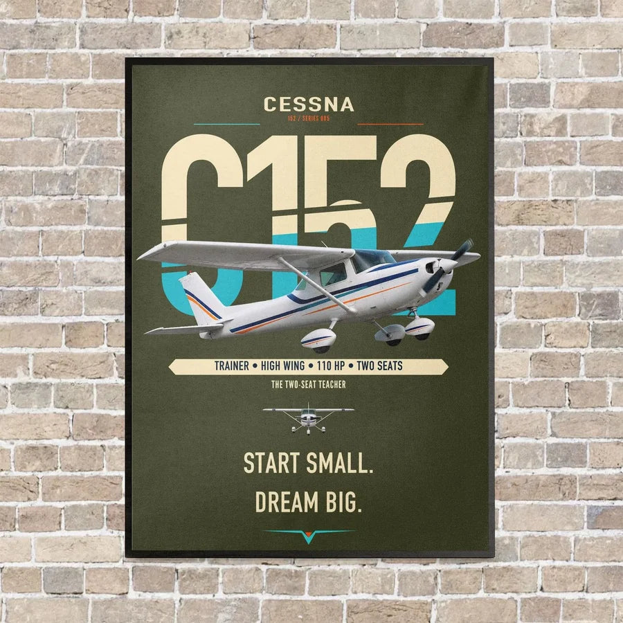 Cessna 152 vertical canvas print - framed - green army background