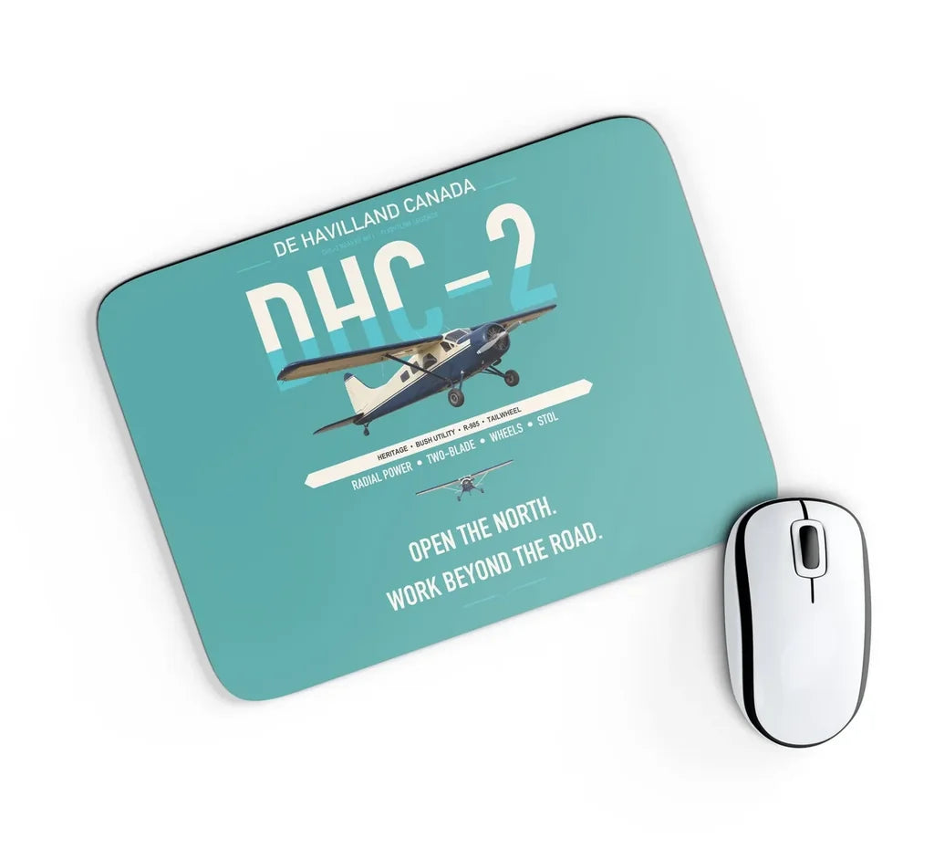 DHC-2 Beaver Mk I design on turquoise rectangle mouse pad