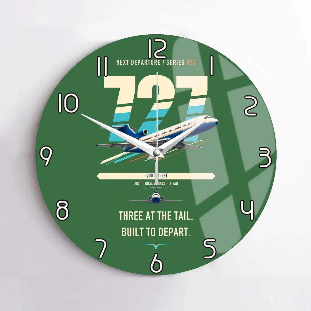 Boeing 727-200 design on green no frame wall clock