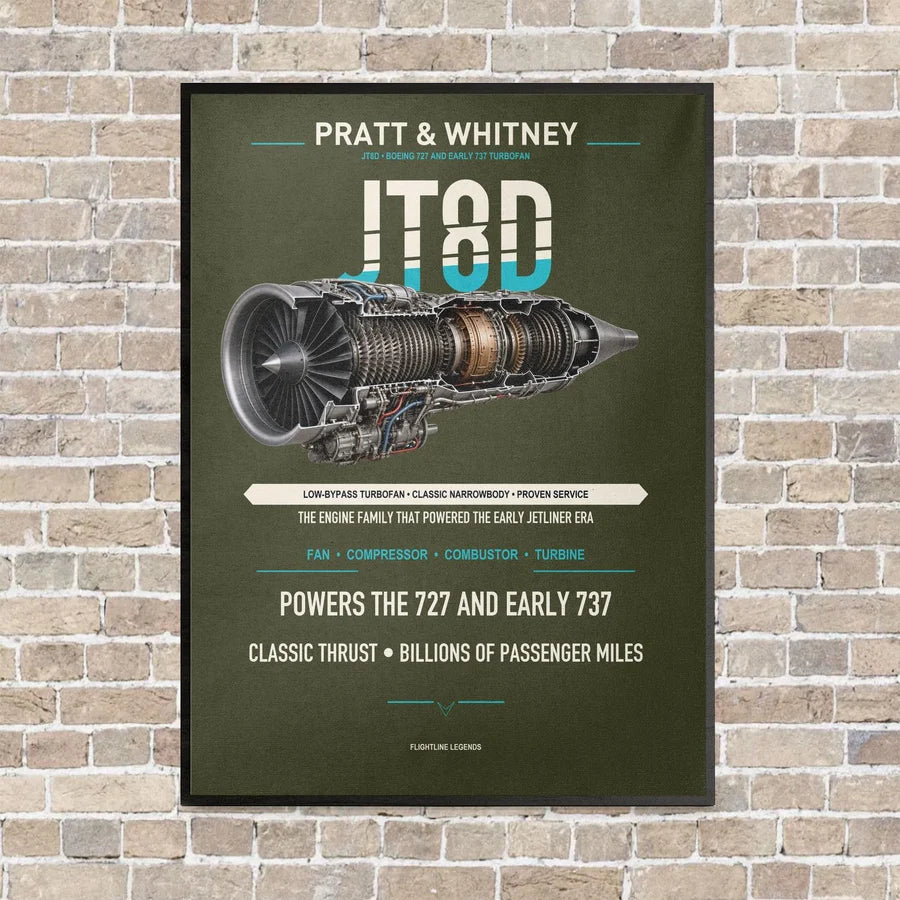 JT8D vertical canvas print - framed - green army background
