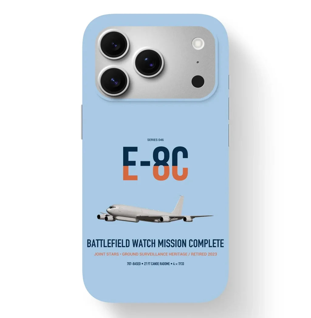 E-8C Joint STARS design on light blue magsafe iphone case, for iPhone 17 Pro