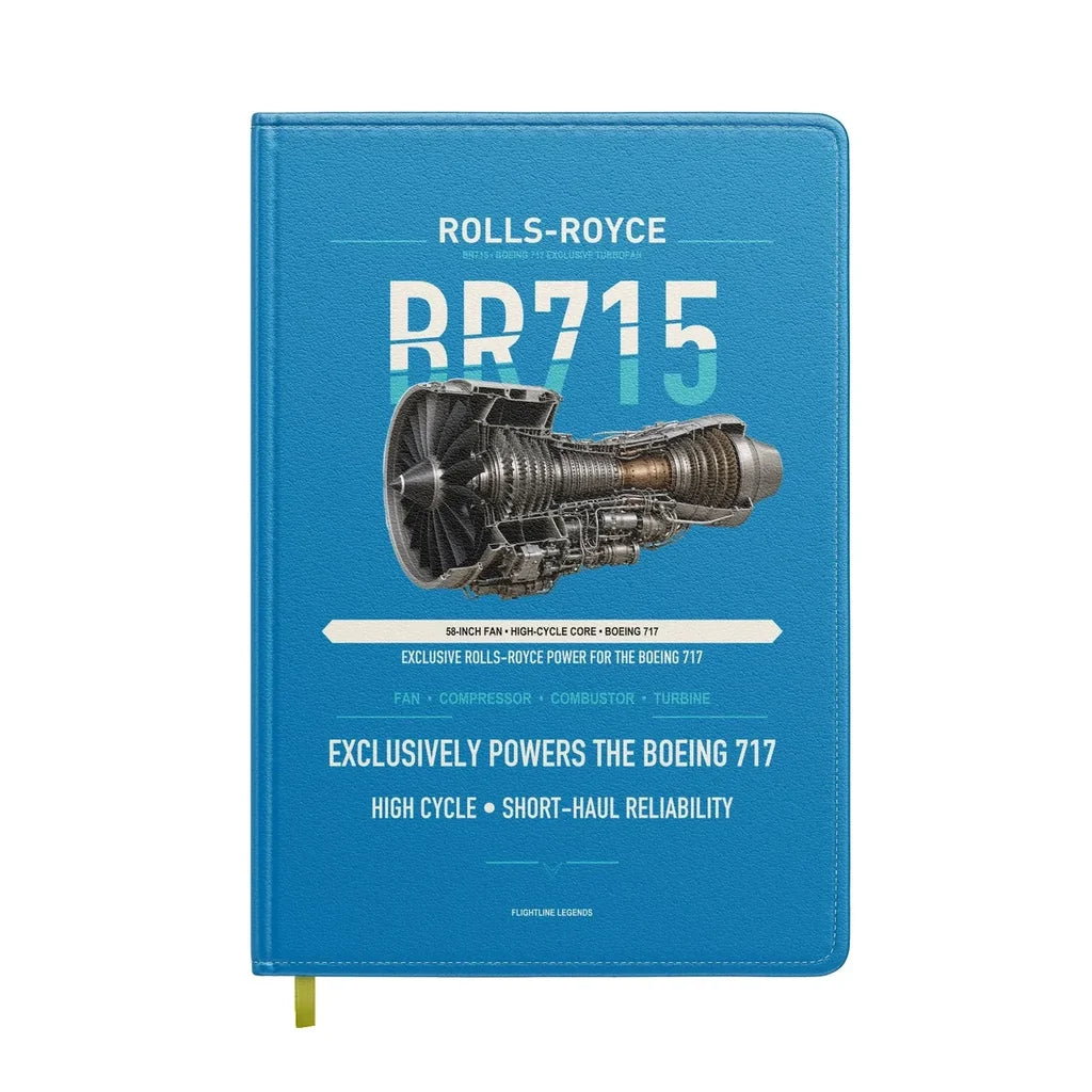 BR715 design on turquoise notebook