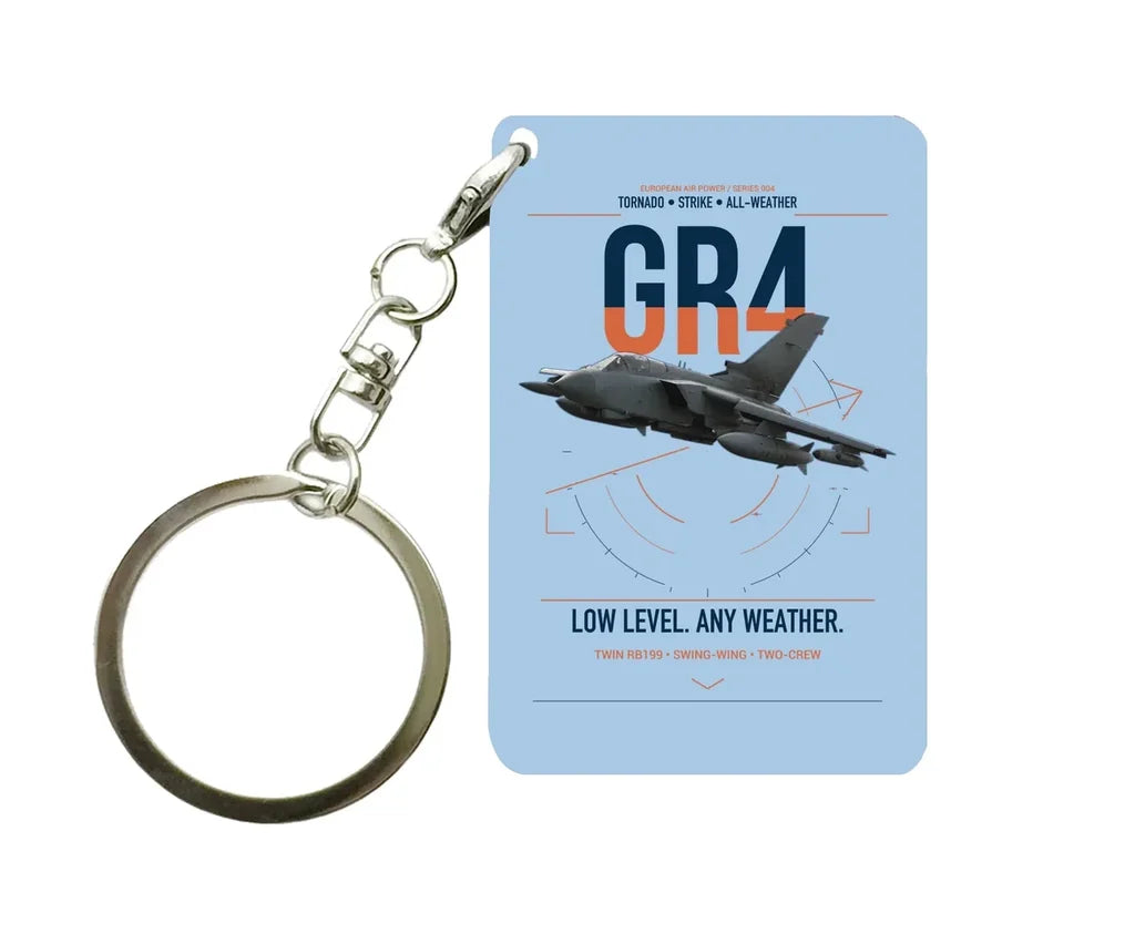 Panavia Tornado GR4 design on light blue designed key chain, double-side print