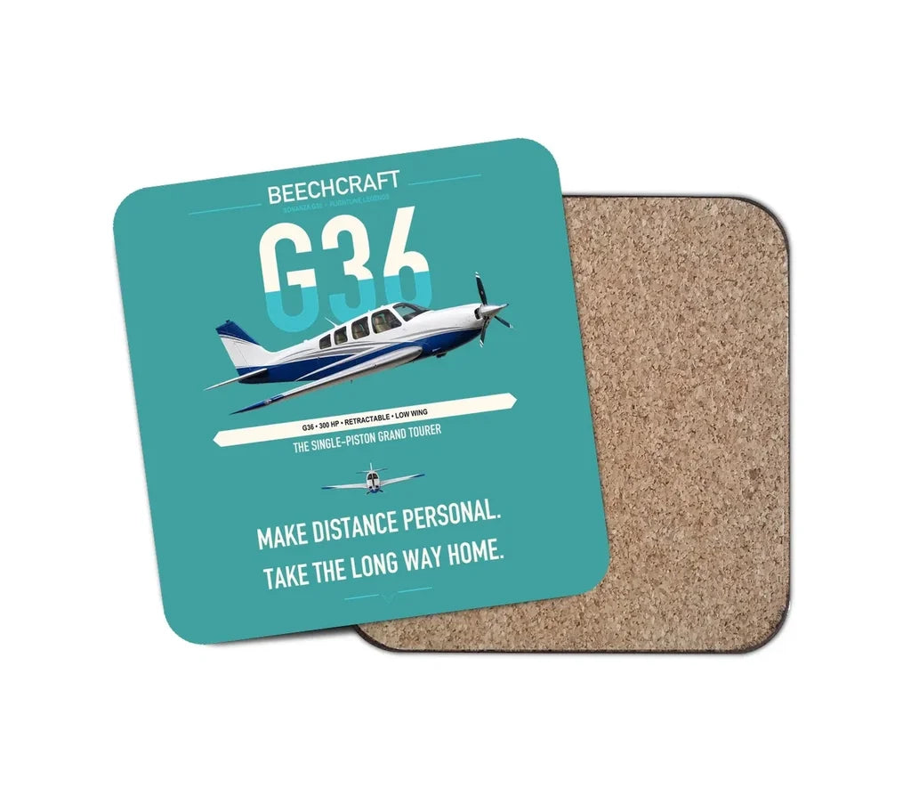 Beechcraft Bonanza G36 design on turquoise 1 piece coaster