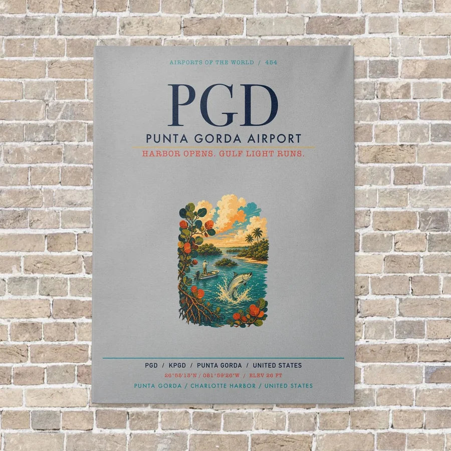 Punta Gorda Airport PGD vertical canvas print - no frame - light gray background