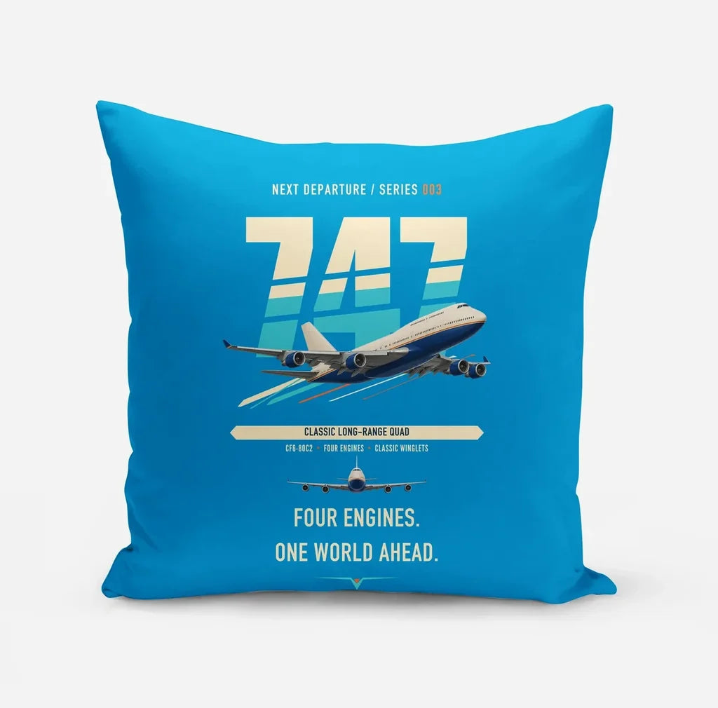 Boeing 747-400 design on turquoise pillow