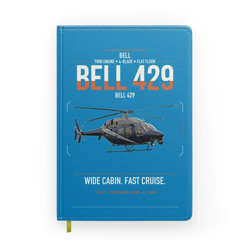 Bell 429 design on turquoise notebook