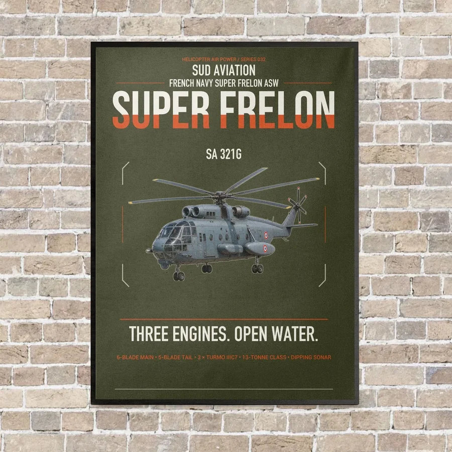 Sud Aviation SA 321G Super Frelon vertical canvas print - framed - green army background