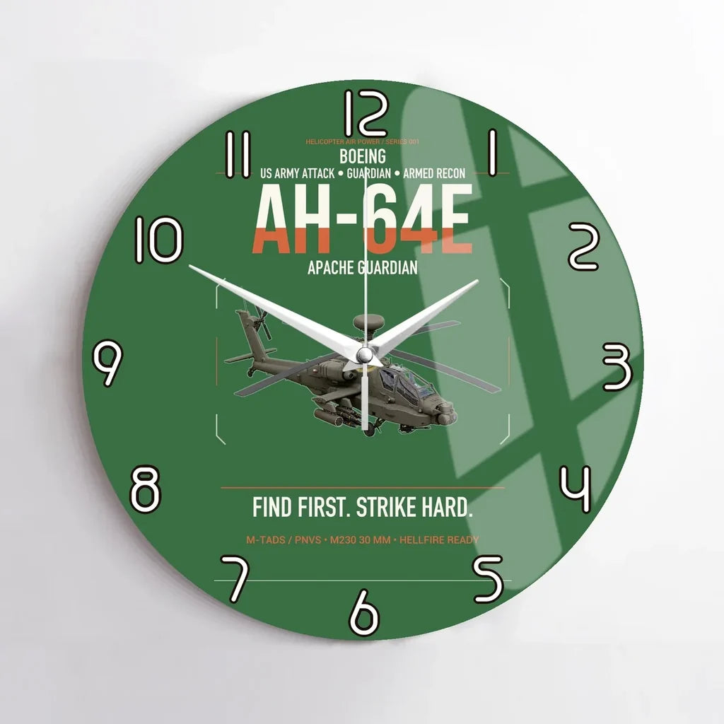 Boeing AH-64E Apache Guardian design on green no frame wall clock