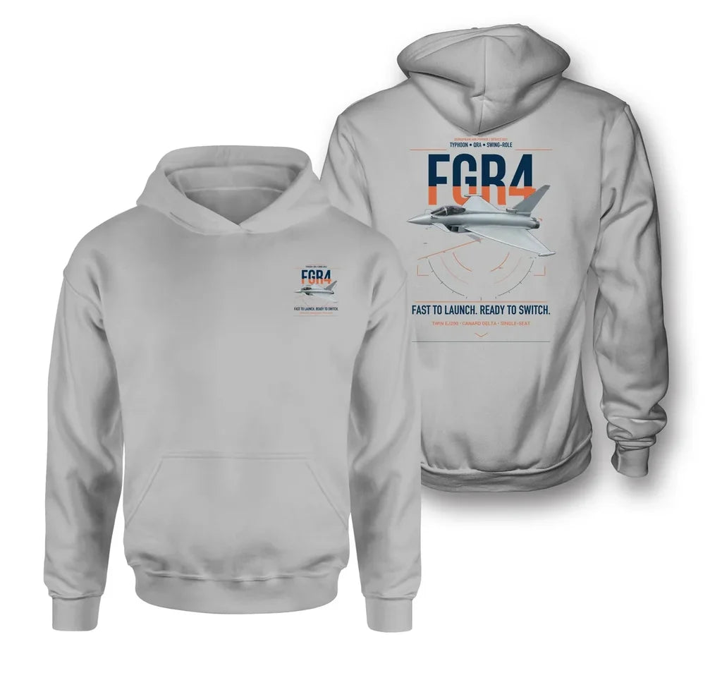 Eurofighter Typhoon FGR4 design on light gray double-side hoodie, double-side print