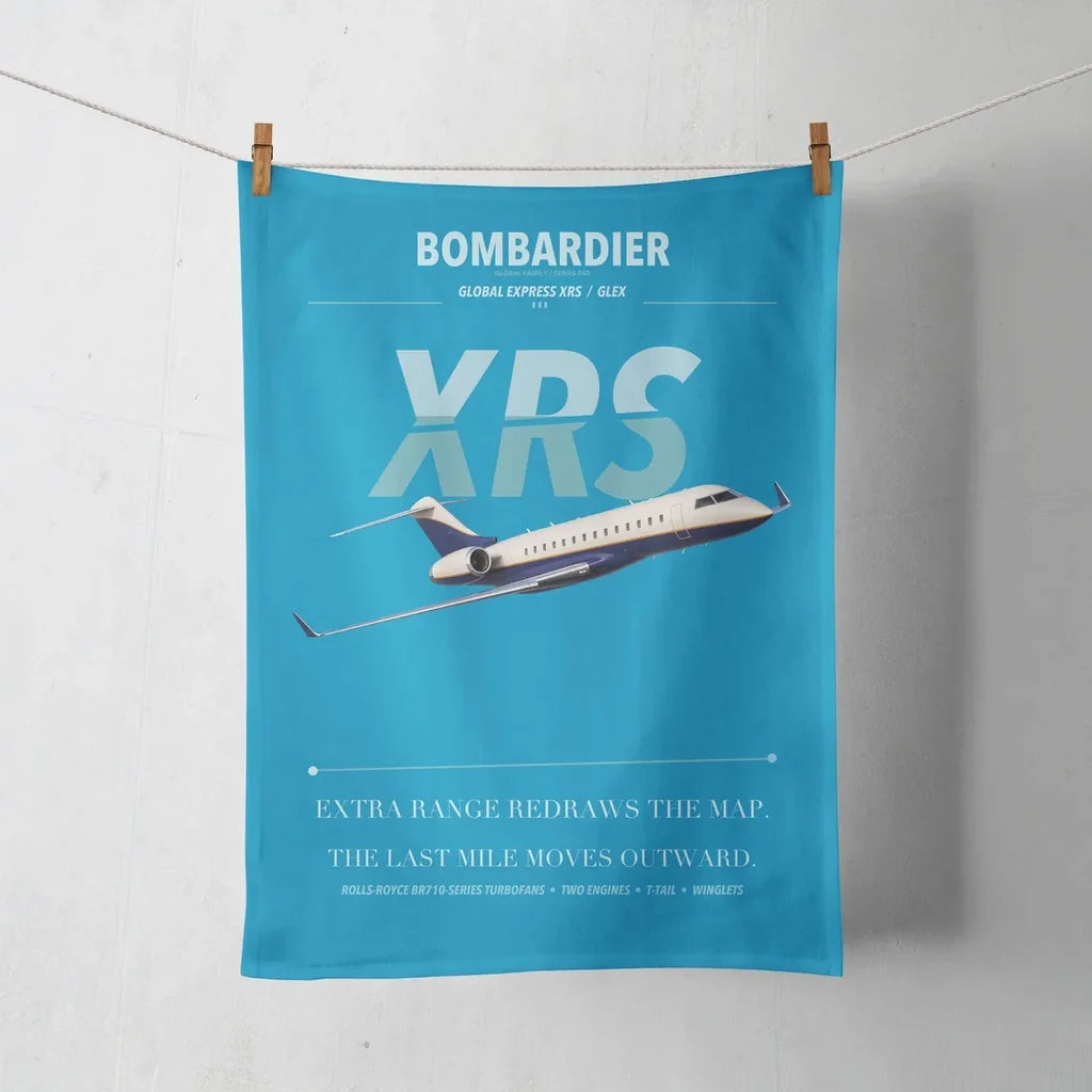 Bombardier Global Express XRS design on turquoise towel