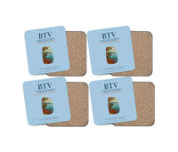 Thumbnail for Patrick Leahy Burlington International Airport (BTV) design on light blue 4 pieces set coaster
