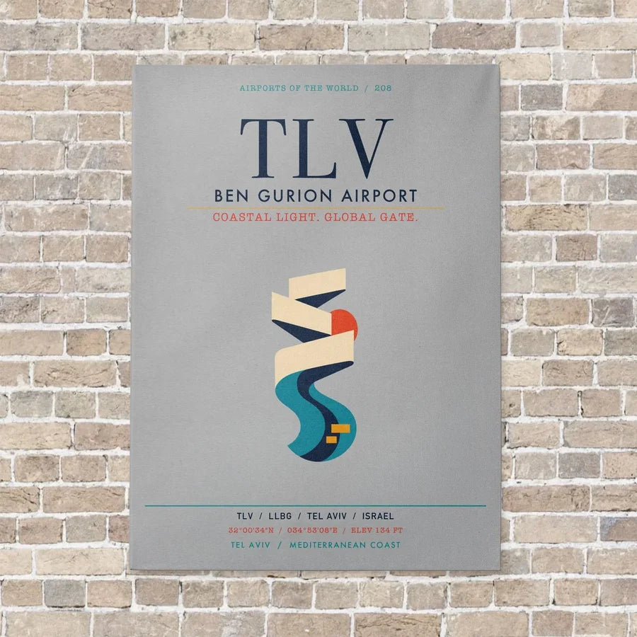 Tel Aviv Ben Gurion Airport TLV vertical canvas print - no frame - light gray background