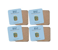 Thumbnail for Manas International Airport Bishkek (BSZ) design on light blue 4 pieces set coaster