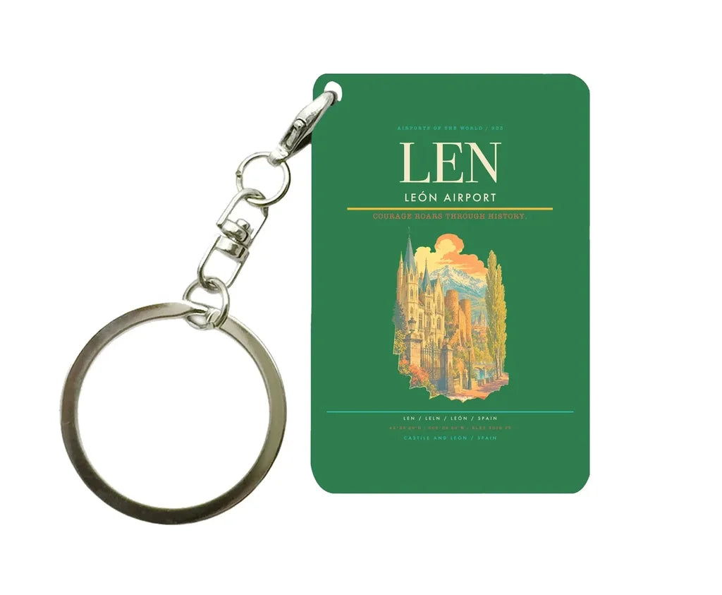 León Airport (LEN) design on green key chain