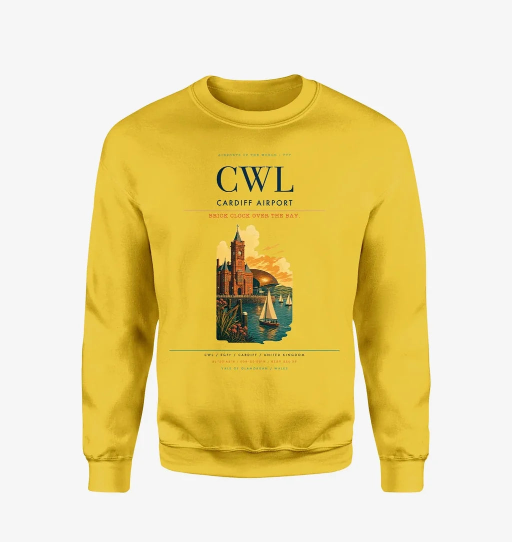 Cardiff Airport (CWL) design on yellow sweatshirt