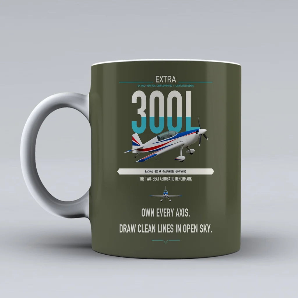 Extra 300L design on green army ceramic mug, double-side print