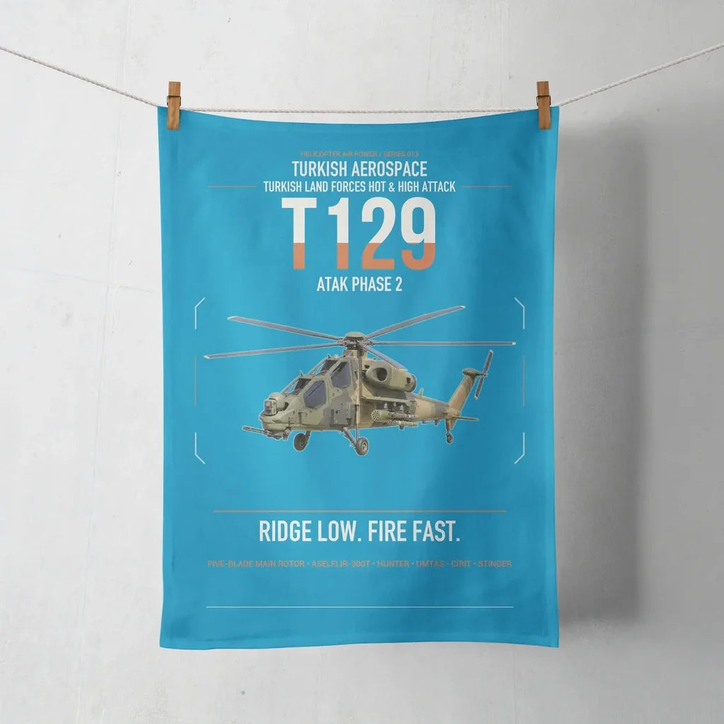 Turkish Aerospace T129 ATAK Phase 2 design on turquoise towel