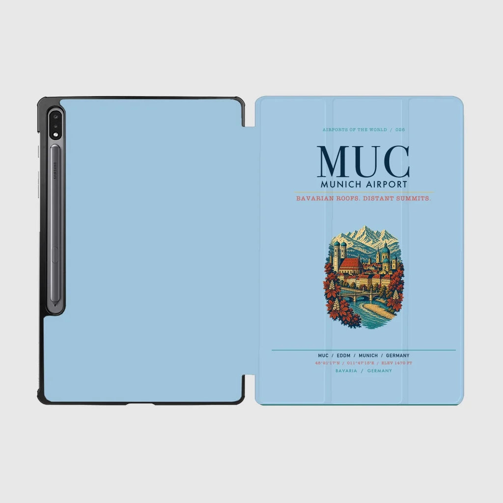 Munich Airport (MUC) design on light blue samsung tablet tablet case