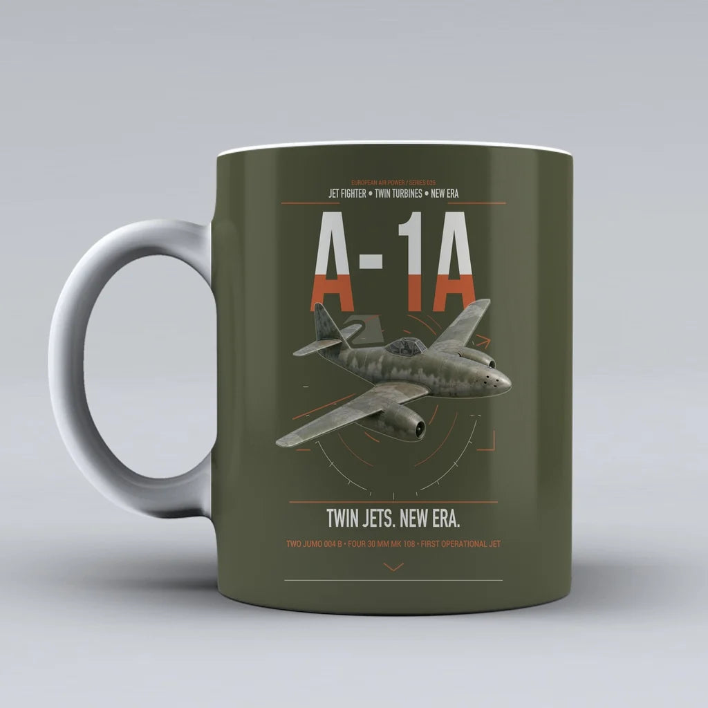Messerschmitt Me 262A-1a design on green army ceramic mug, double-side print