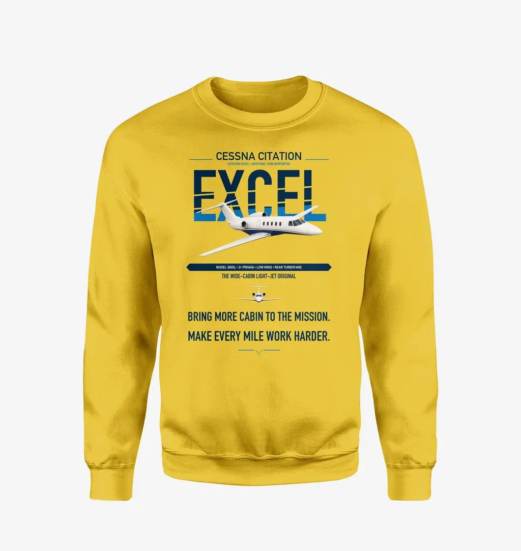 Cessna Citation Excel design on yellow sweatshirt