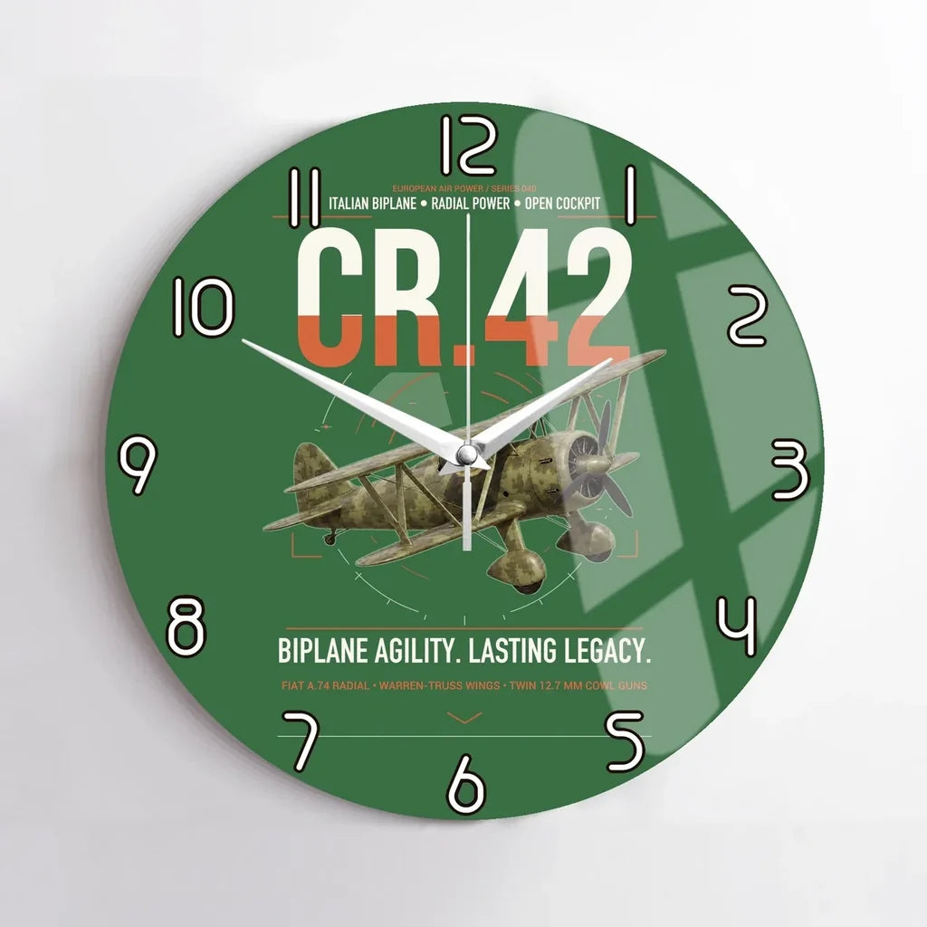 Fiat CR.42 Falco design on green no frame wall clock