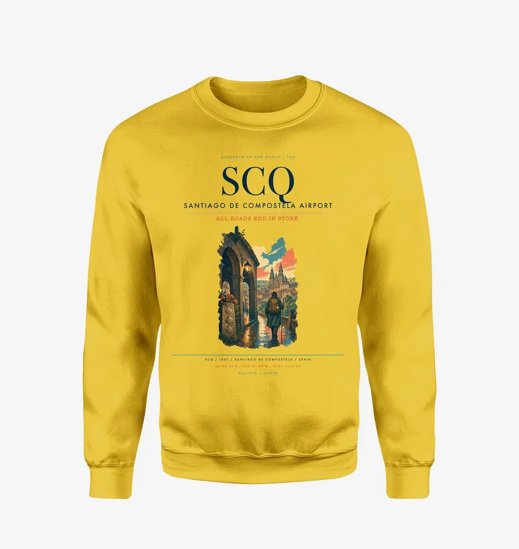 Santiago de Compostela Airport (SCQ) design on yellow sweatshirt