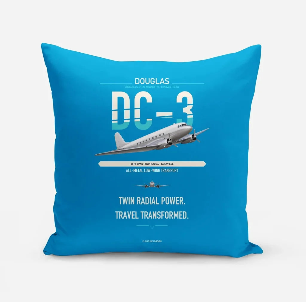 Douglas DC-3 design on turquoise pillow