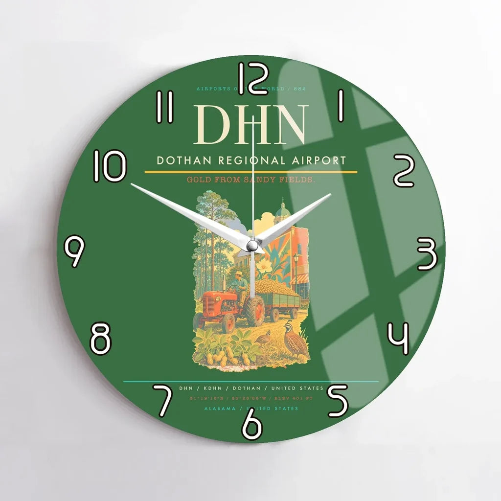 Dothan Regional Airport (DHN) design on green no frame wall clock