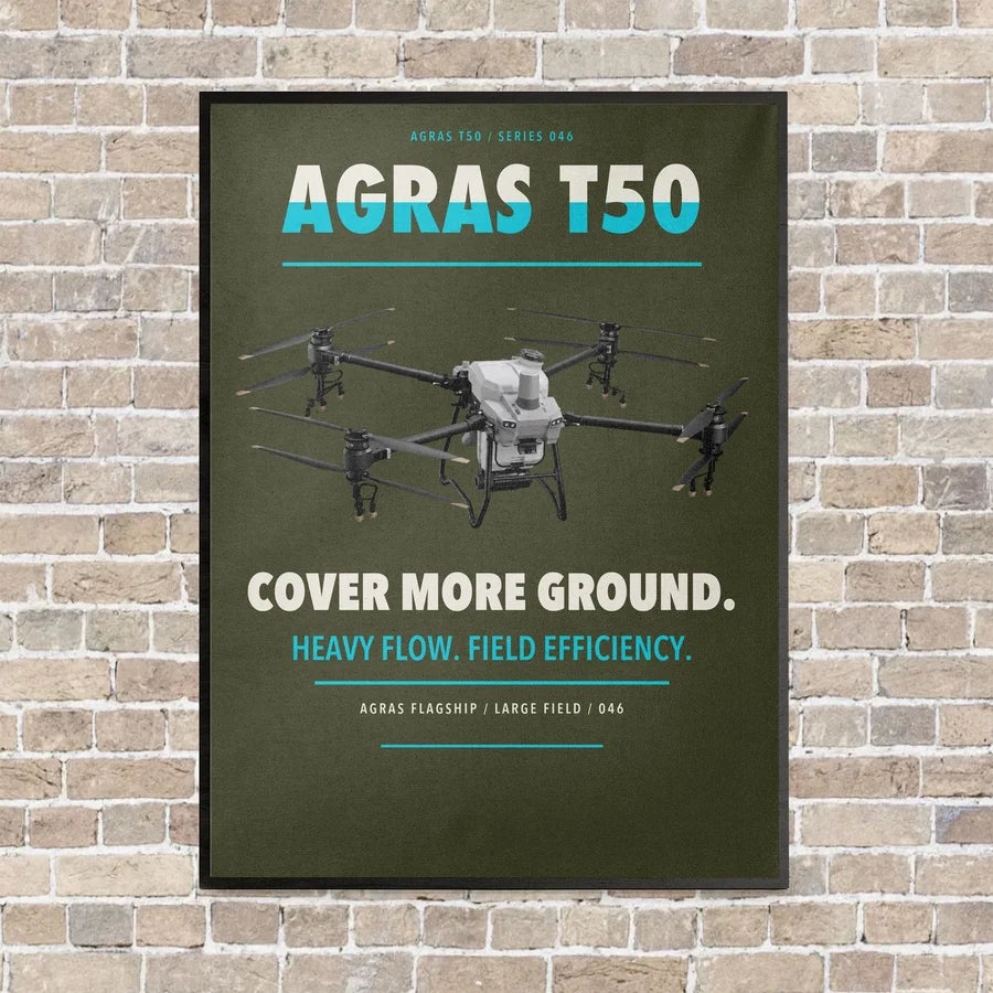 DJI Agras T50 vertical canvas print - framed - green army background