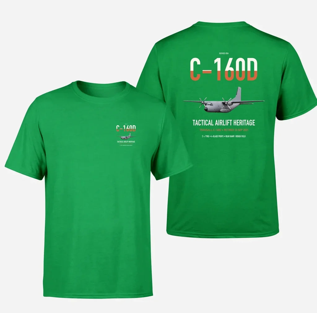 Transall C-160D design on green double-side t-shirt, double-side print