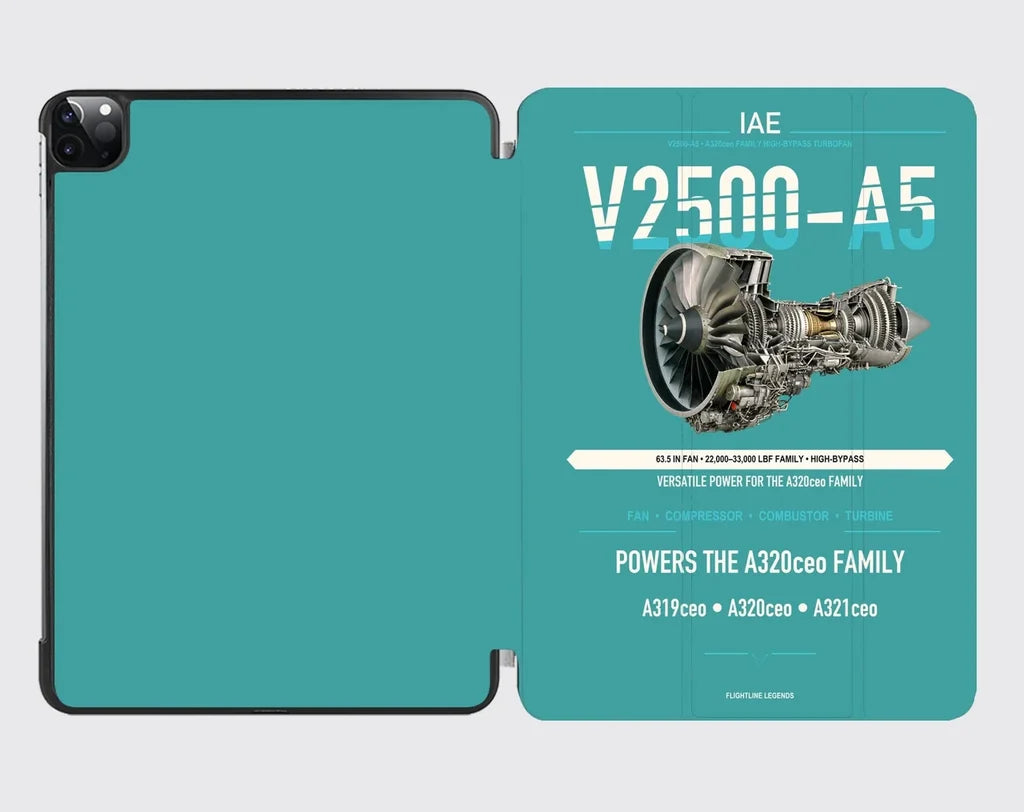 V2500-A5 design on turquoise ipad tablet case