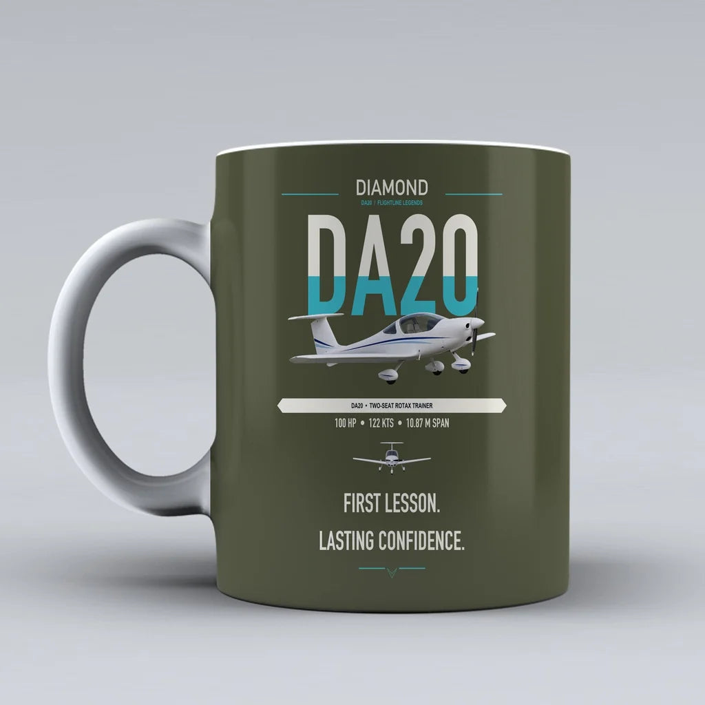 Diamond DA20 design on green army ceramic mug, double-side print