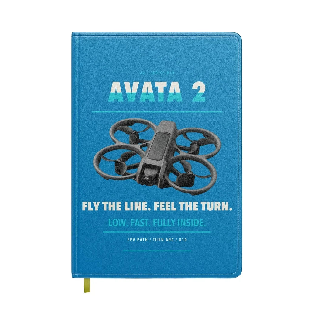 DJI Avata 2 design on turquoise notebook