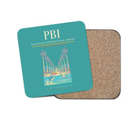 Thumbnail for Palm Beach International Airport (PBI) design on turquoise 1 piece coaster