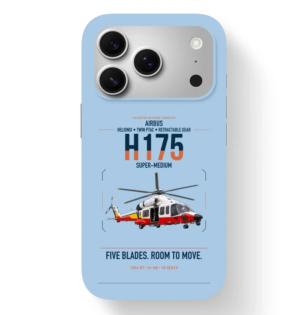 Airbus H175 design on light blue magsafe iphone case, for iPhone 17 Pro