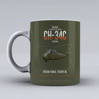 Thumbnail for Sikorsky CH-34C Choctaw design on green army ceramic mug, double-side print