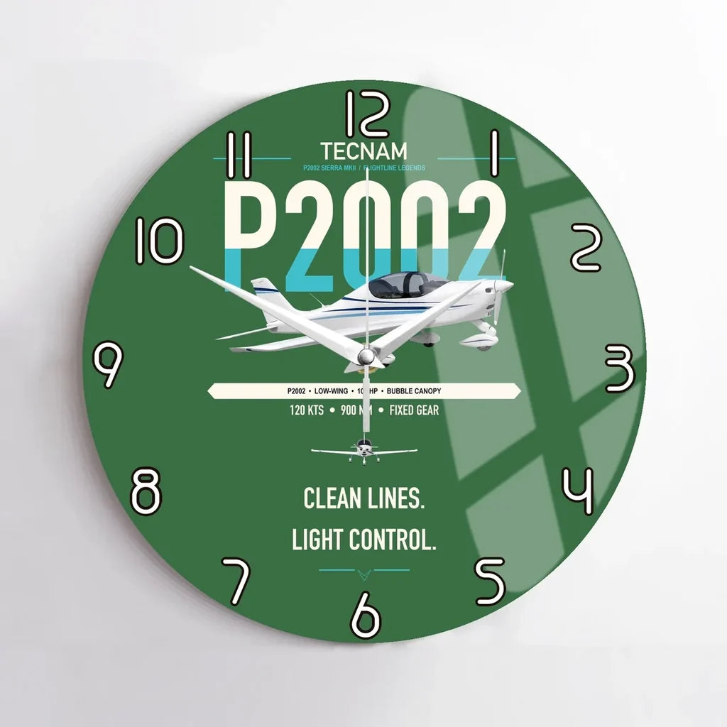 Tecnam P2002 Sierra MkII design on green no frame wall clock