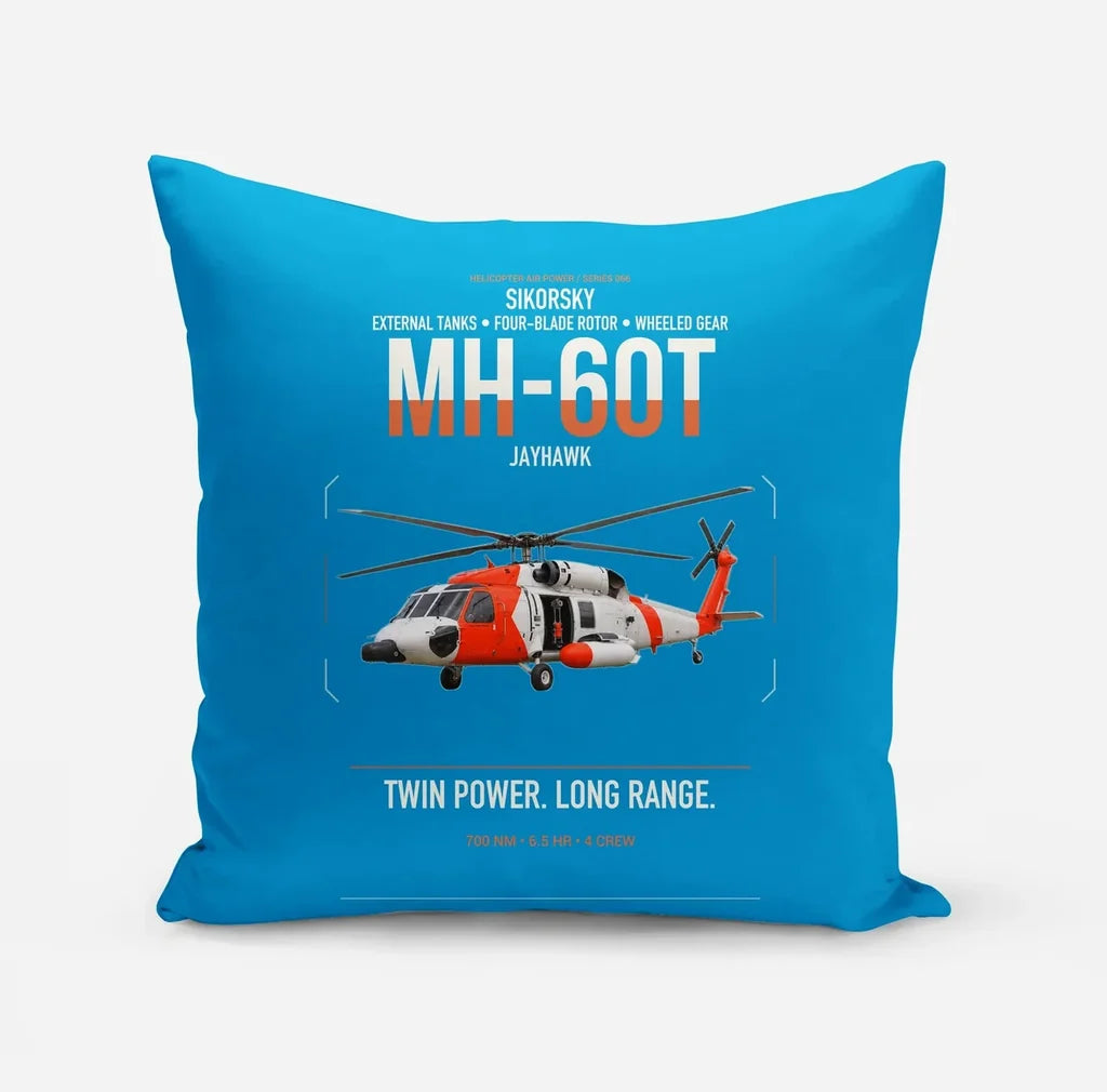 Sikorsky MH-60T Jayhawk design on turquoise pillow