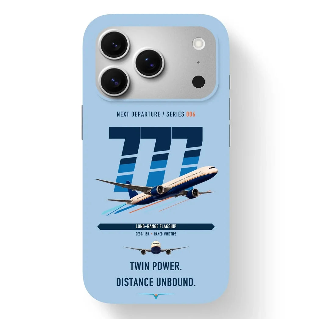 Boeing 777-300ER design on light blue magsafe iphone case
