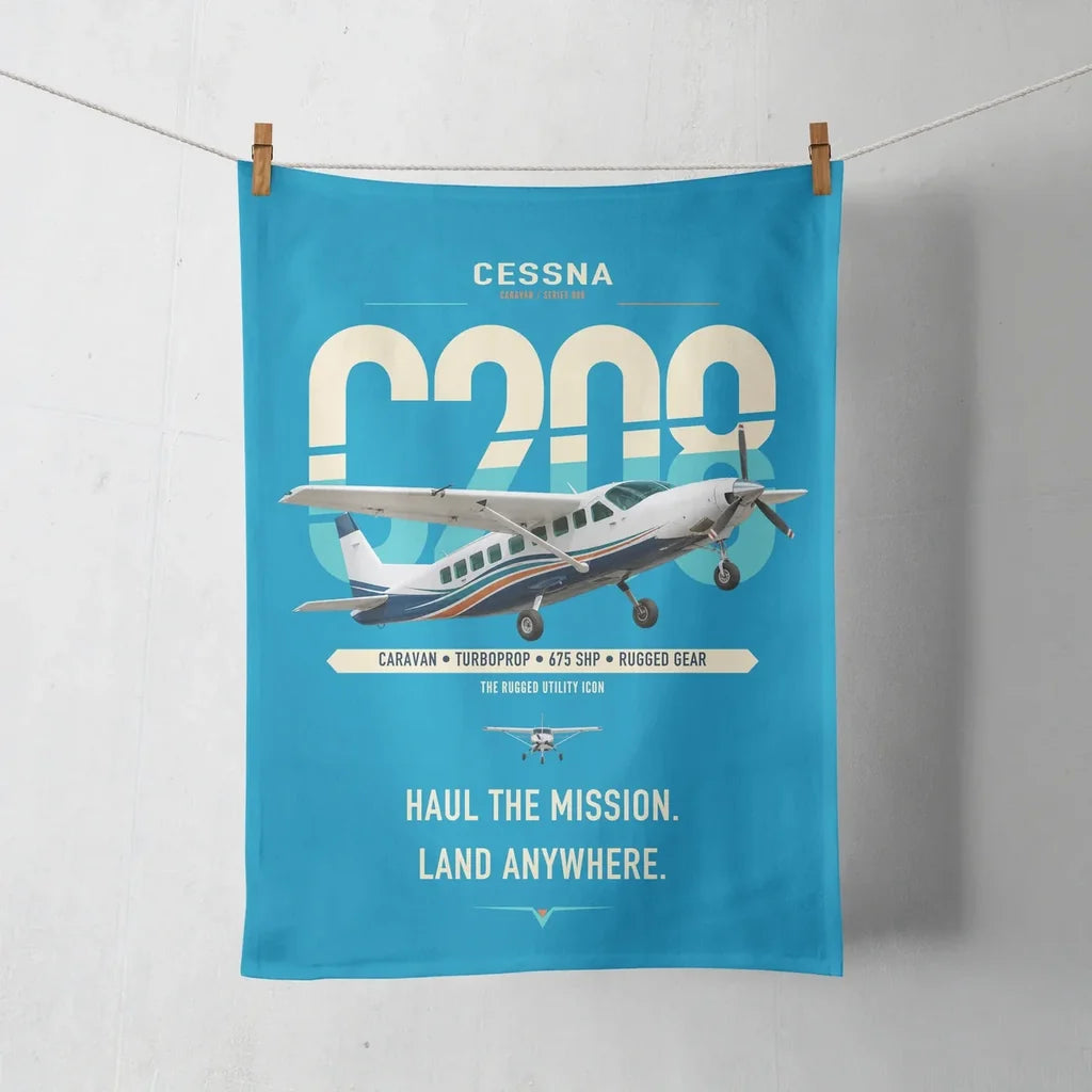 Cessna 208 Caravan design on turquoise towel