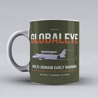 Thumbnail for Saab GlobalEye design on green army ceramic mug, double-side print