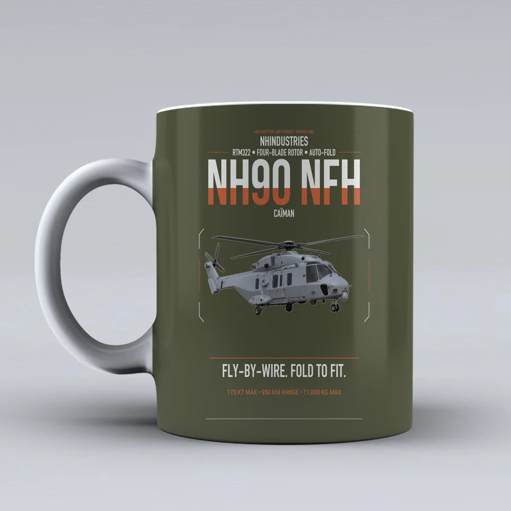 NHIndustries NH90 NFH Caïman design on green army ceramic mug, double-side print