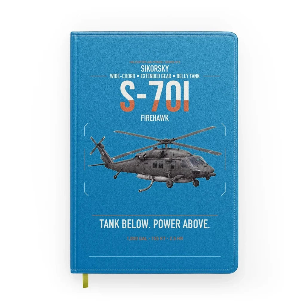 Sikorsky S-70i FIREHAWK design on turquoise notebook