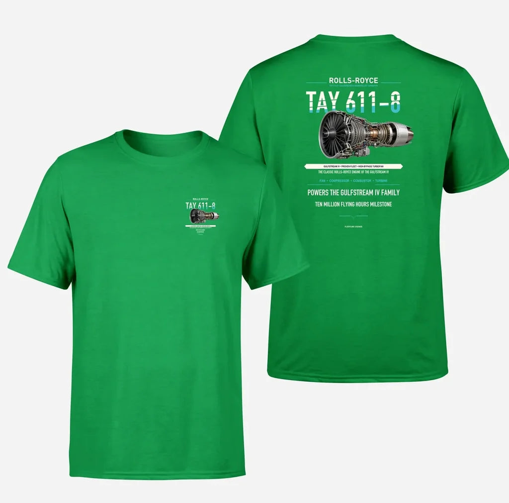 TAY 611-8 design on green t shirt