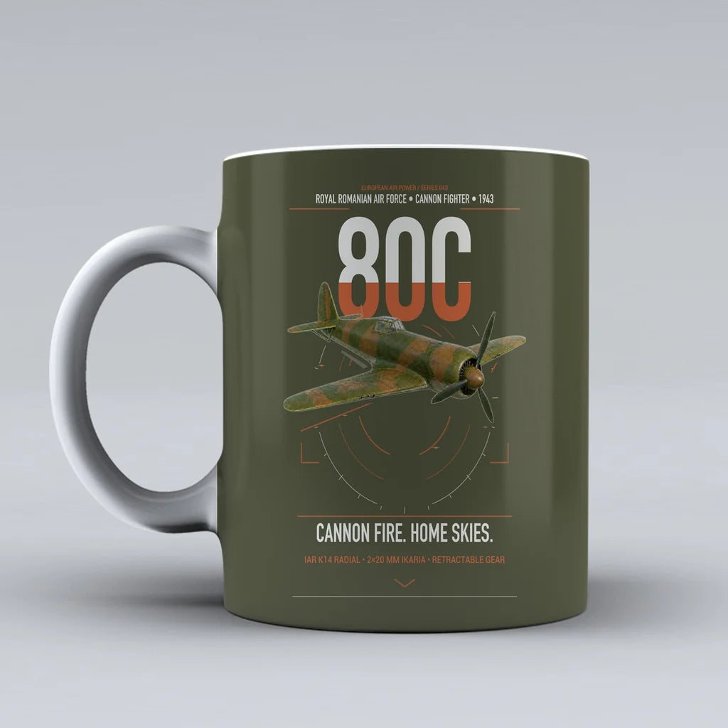 IAR 80C design on green army ceramic mug, double-side print