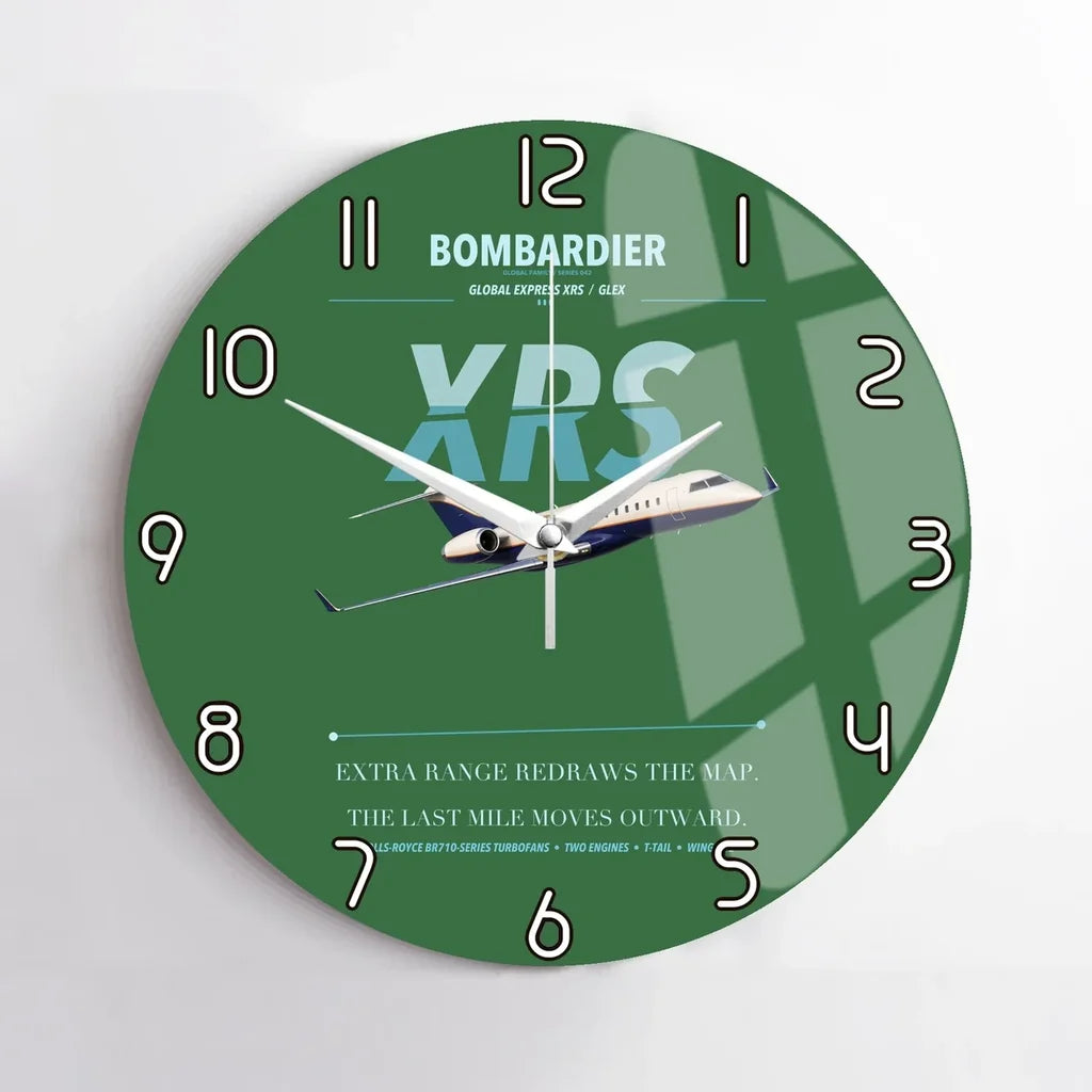 Bombardier Global Express XRS design on green no frame wall clock