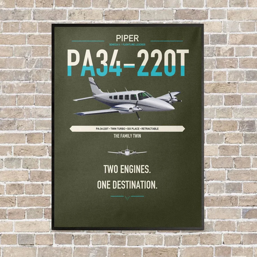 Piper PA-34-220T Seneca V vertical canvas print - framed - green army background